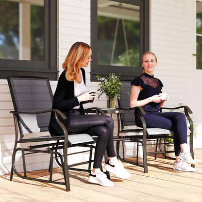 Double Patio Glider Chair with Glass Table, Grey Outdoor Gliders at Gallery Canada