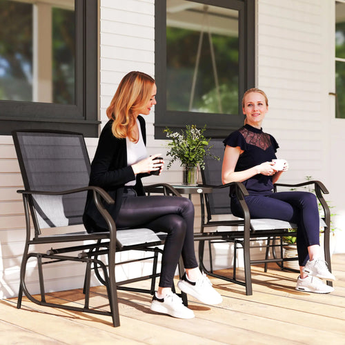 Double Patio Glider Chair with Glass Table, Grey