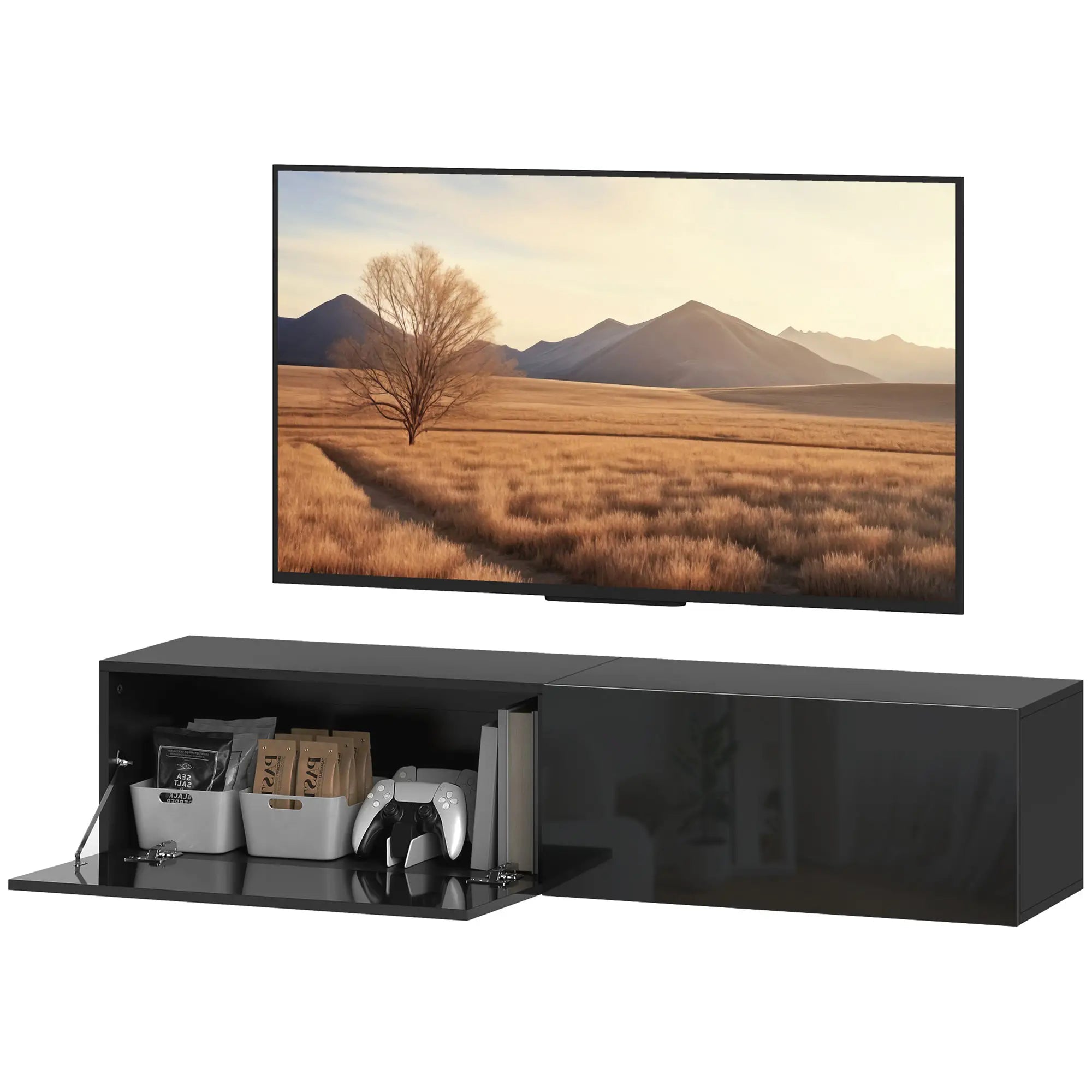 Floating TV Stand, Storage Cupboards for 45, 55, 65in TVs, Black TV Stands Black at Gallery Canada