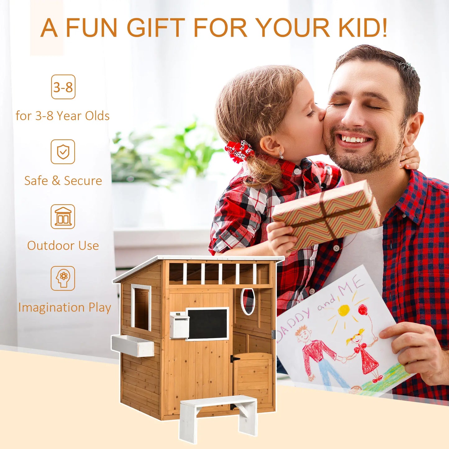 Wooden Kids Playhouse with Door, Windows & Mailbox, Yellow Play Houses at Gallery Canada