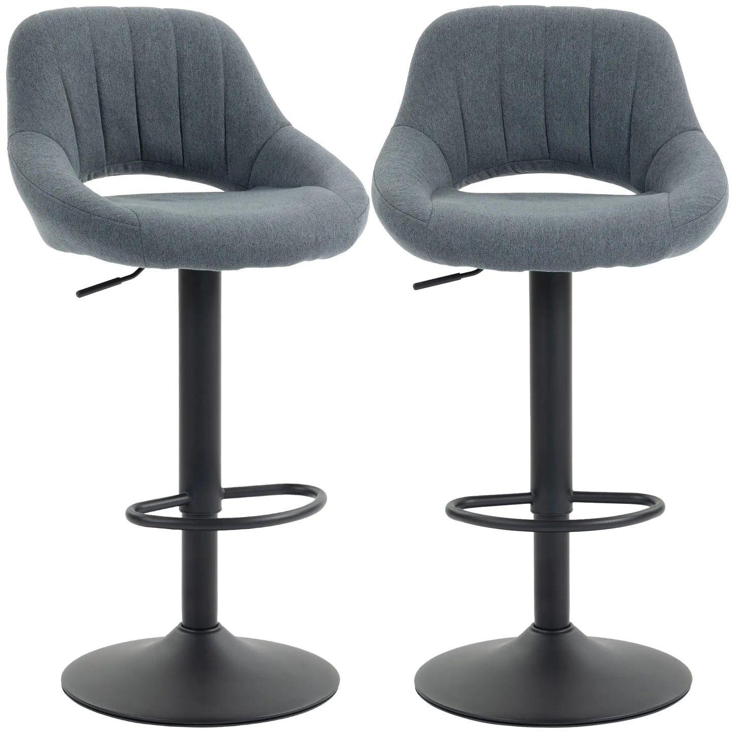 Linen Upholstered Counter Swivel Bar Stools Set of 2, Round Metal Base Bar Stools Dark Grey at Gallery Canada