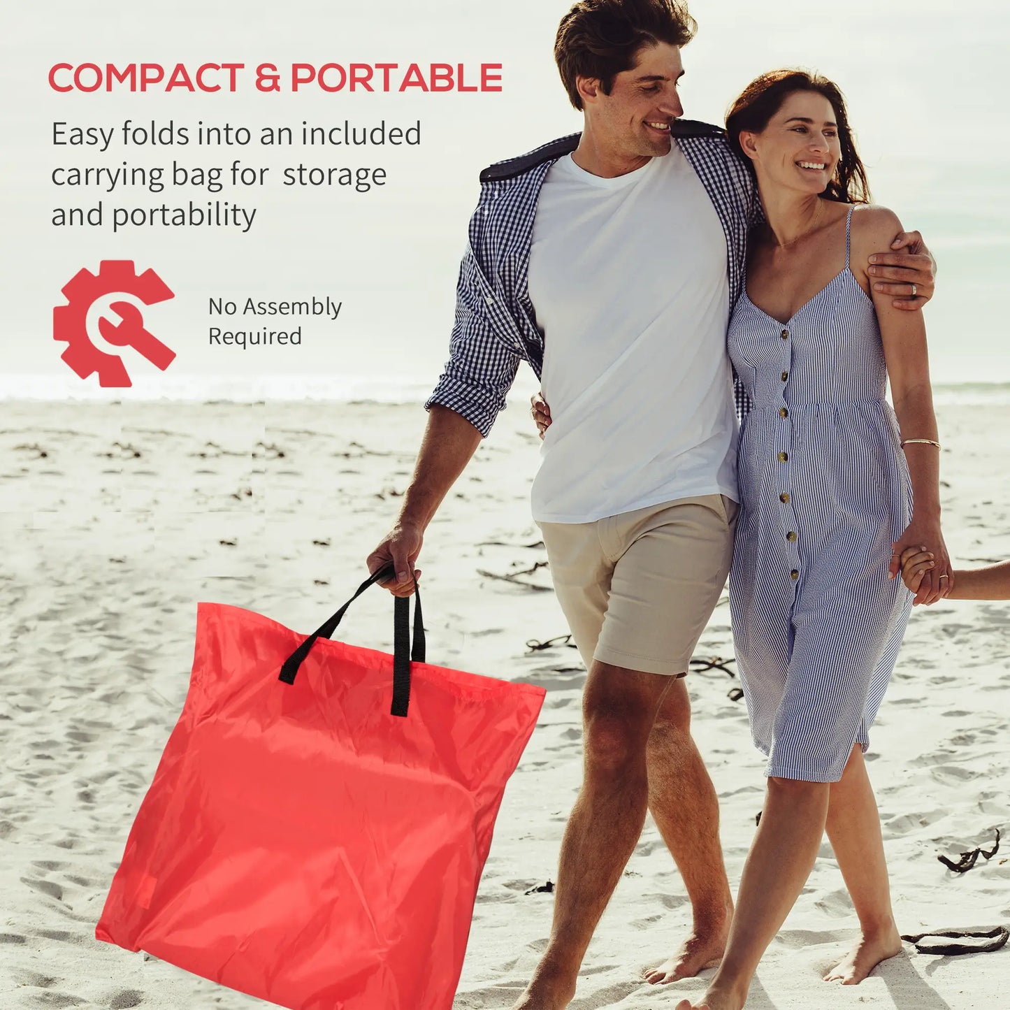 Beach Lounge Chair Set, Folding Mat w/ Adjustable Back, Steel Frame, Head Pillow, Carry Bag, Red and White Beach Accessories at Gallery Canada