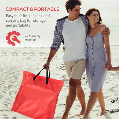 Beach Lounge Chair Set, Folding Mat w/ Adjustable Back, Steel Frame, Head Pillow, Carry Bag, Red and White Beach Accessories at Gallery Canada