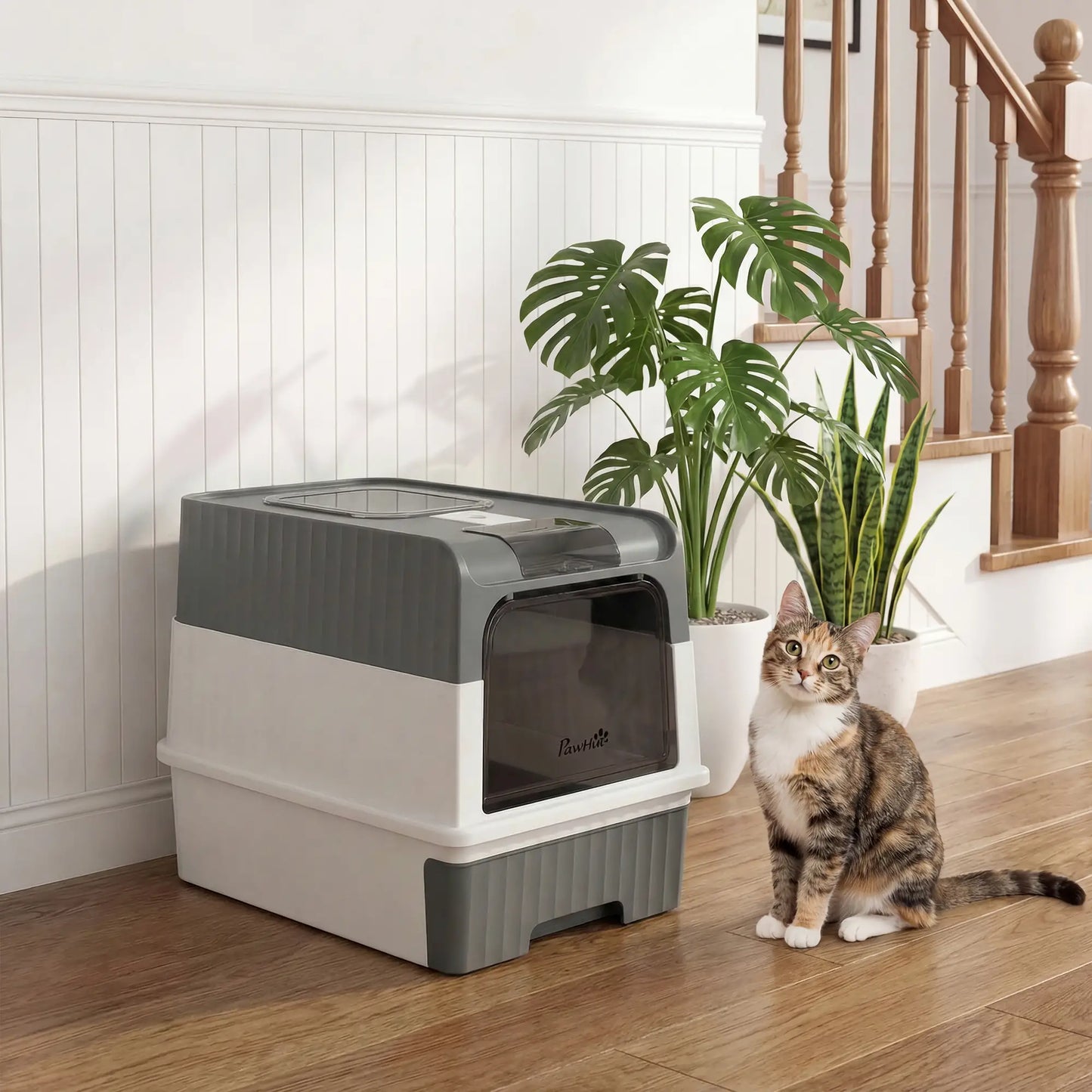 Enclosed Cat Litter Box with Drawer, Scoop, Grey Cat Litter Box Enclosures at Gallery Canada