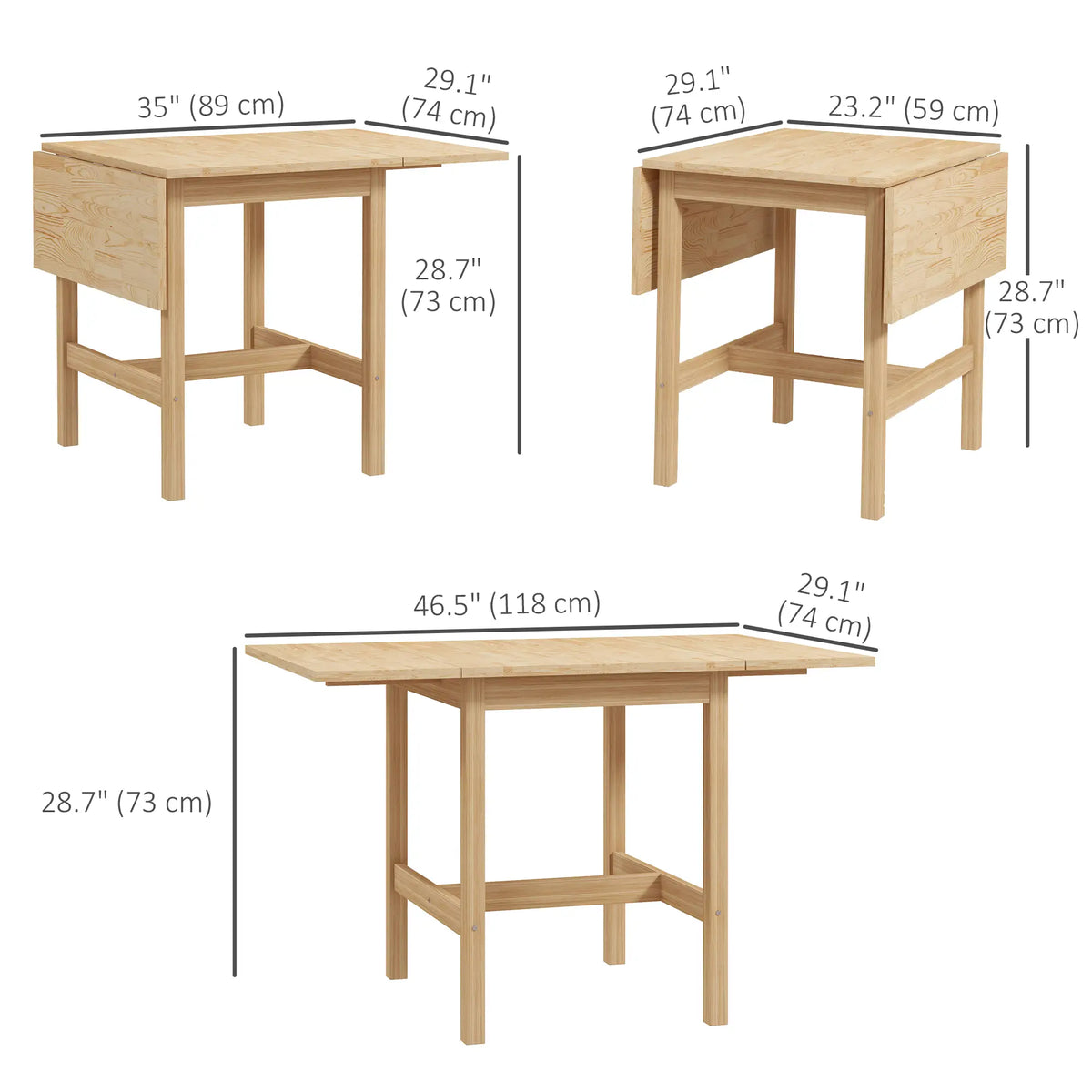 Solid Wood Kitchen Table, Farmhouse Drop Leaf, Folding Dining Table, Nature Wood Dining Tables at Gallery Canada