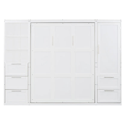Murphy Bed with Storage, Space-Saving Wall Bed, 120" L x 20" W x 88.5" H, White Bed Frames at Gallery Canada
