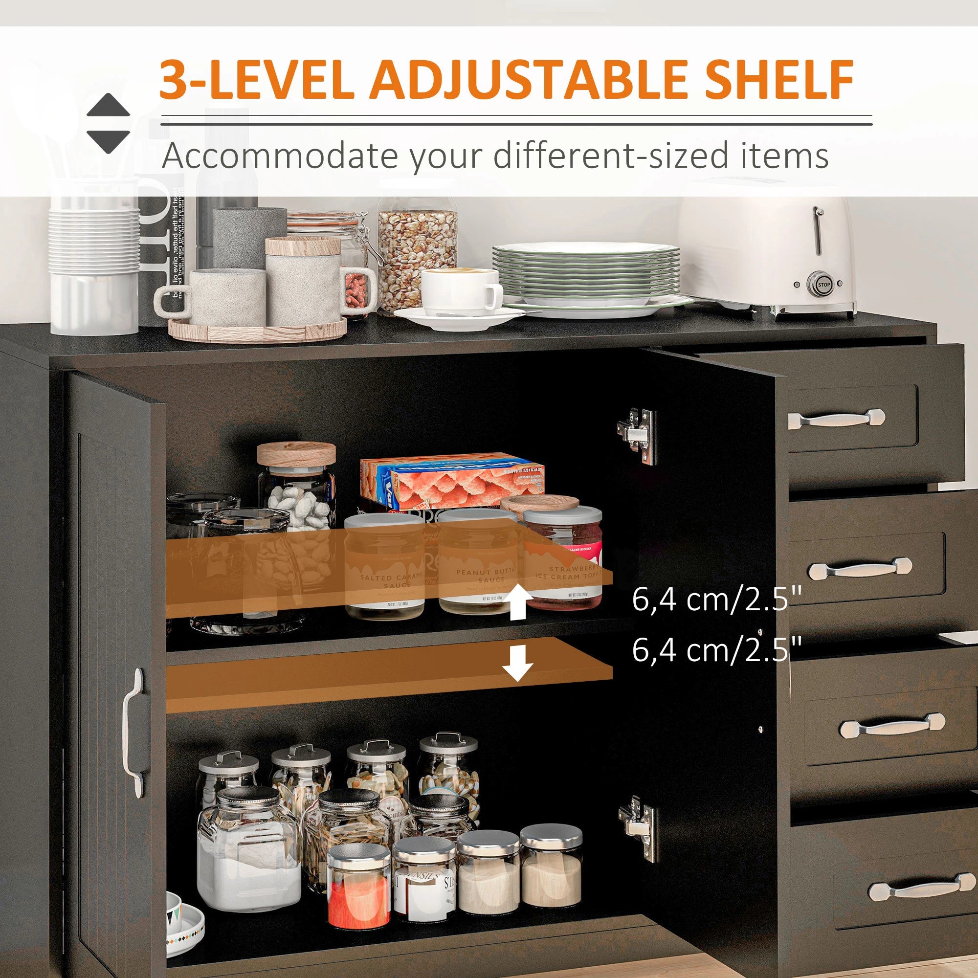 Modern Sideboard Buffet Cabinet, Drawers, Beadboard Door, Black Storage Cabinets at Gallery Canada