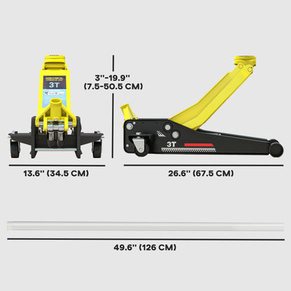 3 Ton Hydraulic Low Profile Trolley Floor Jack, Dual Piston Pump, 3-19.6in Automotive at Gallery Canada