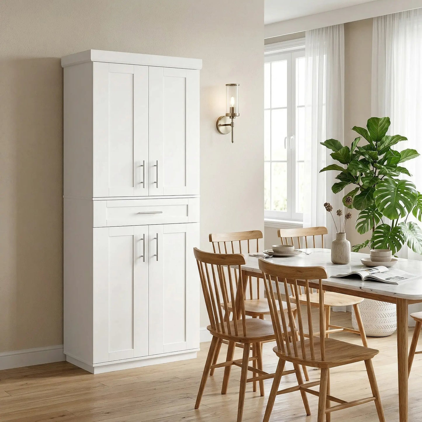 72" Storage Cabinet, Freestanding Kitchen Pantry Cabinet with 4 Doors, Drawer and 3 Adjustable Shelves, White Kitchen Pantry Cabinets at Gallery Canada