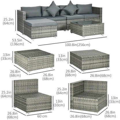 6-Piece Patio Rattan Sofa Set with Cushions, Grey Glass Table, Grey Patio Furniture Sets at Gallery Canada