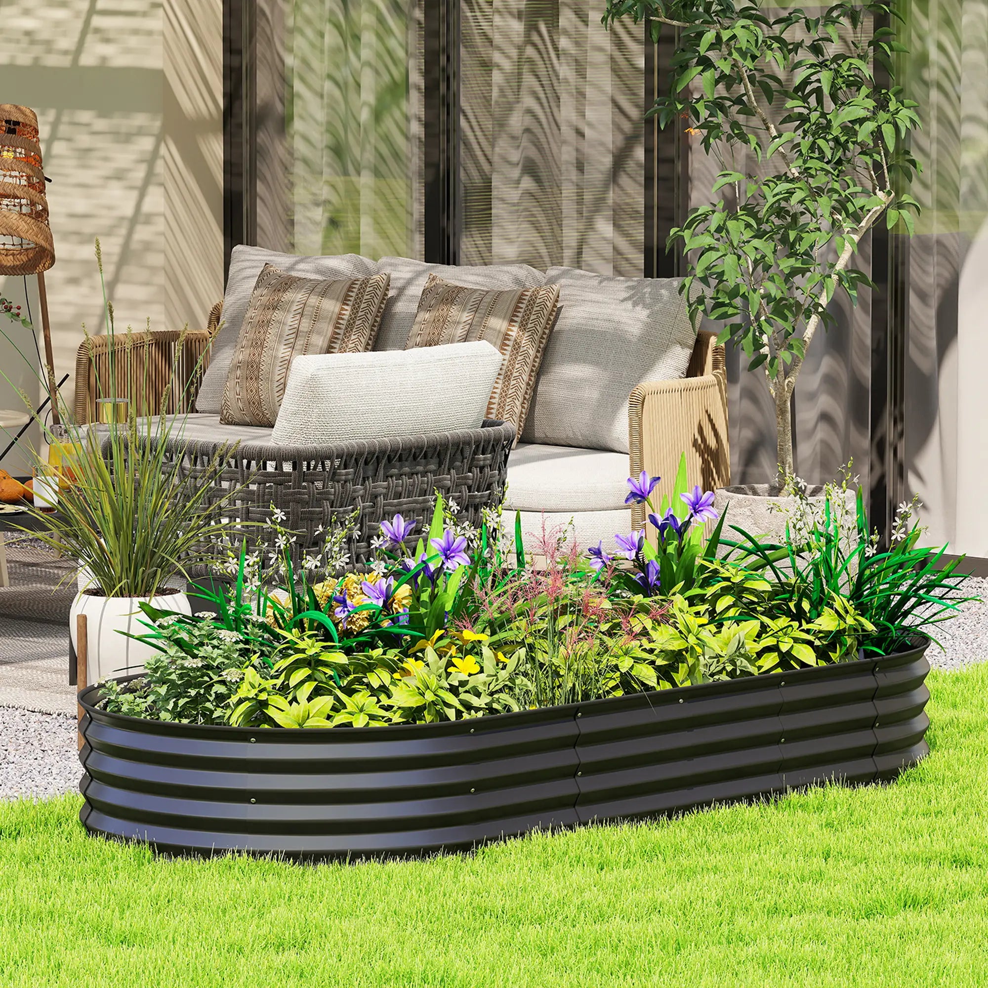 Large Outdoor Planter Box, 7' x 3' x 1', Galvanized Raised Garden Bed, Black Galvanized Planter Boxes at Gallery Canada