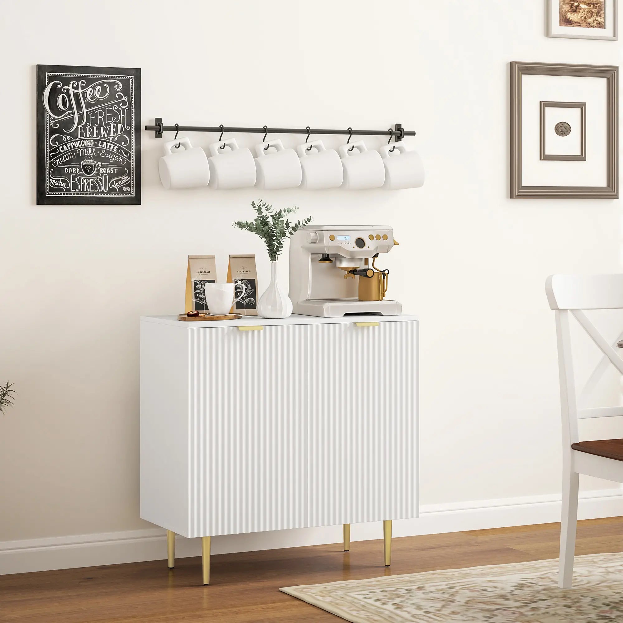 Modern Kitchen Storage Cabinet, Adjustable Shelves, Metal Legs, White Bar Cabinets at Gallery Canada