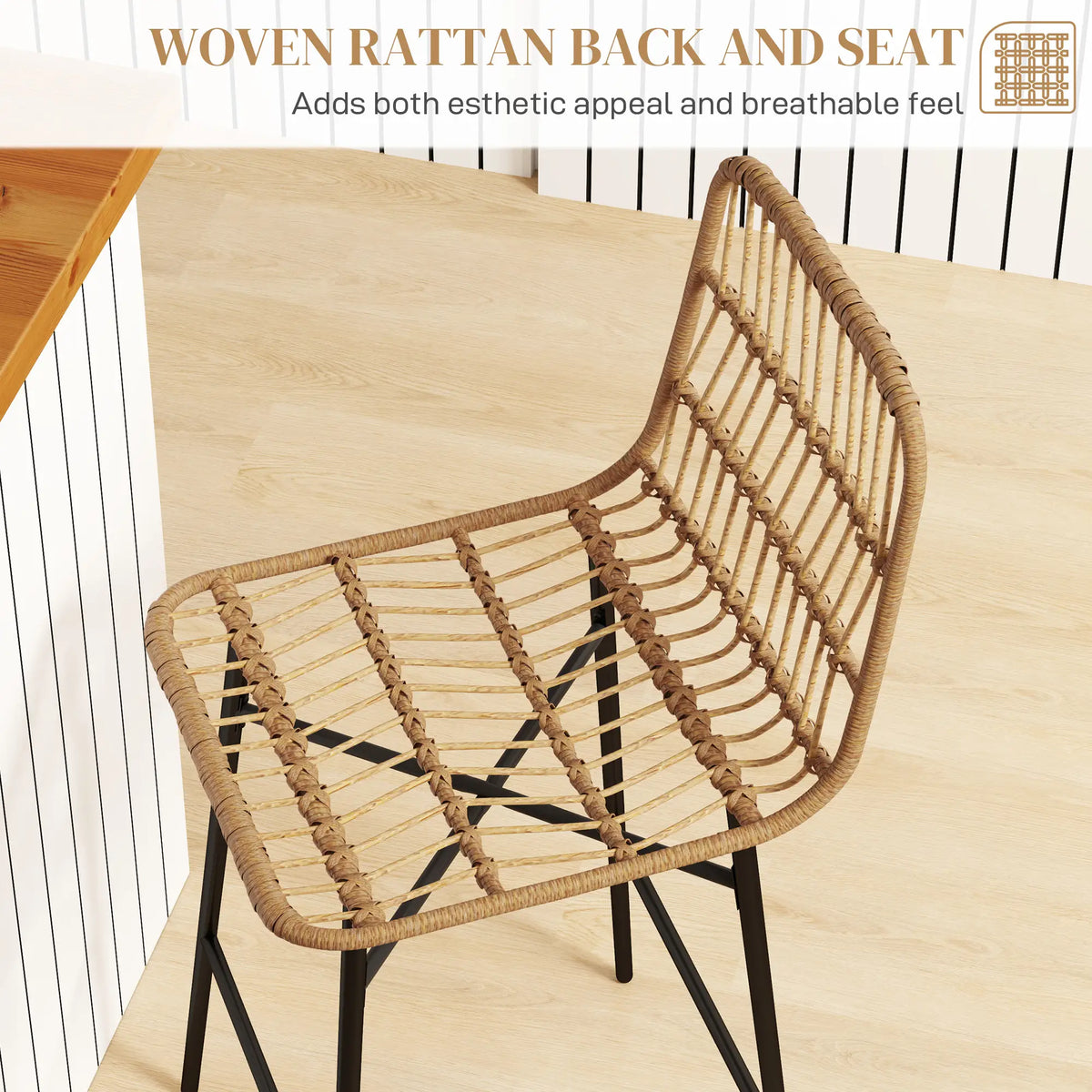 Rattan Counter Height Bar Stools Set Of 2, 26" Counter Stools With Back, Brown Bar Stools at Gallery Canada