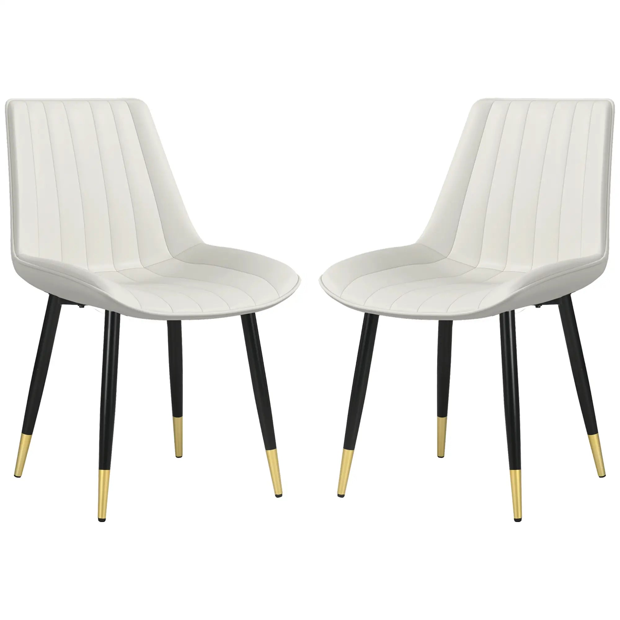 Modern Dining Chairs Set of 2, PU Leather Upholstery, Steel Legs, Cream Bar Stools Cream, Black, Gold at Gallery Canada