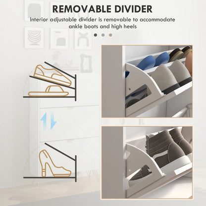 Modern Shoe Storage Cabinet, 3 Flip Drawers for 18 Pairs, Narrow, White Shoe Storage Cabinets & Racks at Gallery Canada