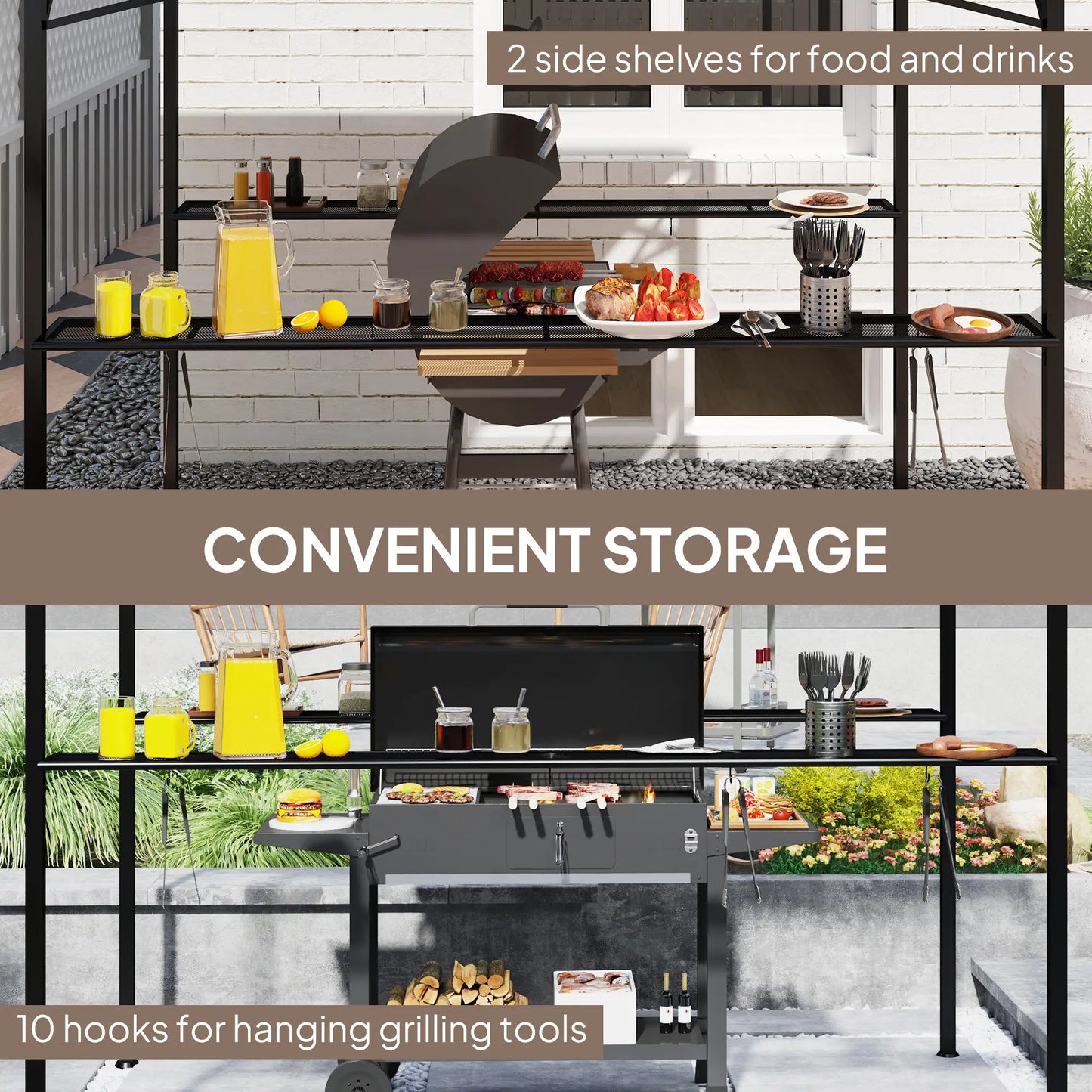 8' x 5' Hardtop Grill Gazebo, PC Board Roof, 2 Shelves, 10 Hooks BBQ Grill Gazebos at Gallery Canada