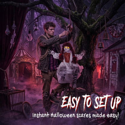 Halloween Animated Creepy Girl Swing, Light-Up Eyes, Sound