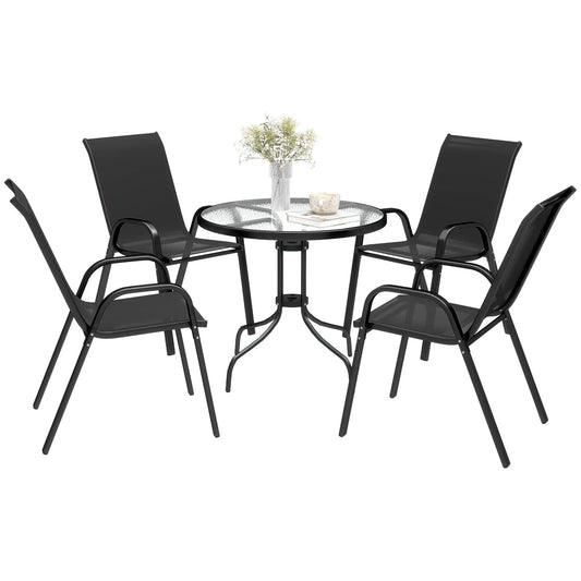 Five-Piece Steel Patio Set, Glass-Top Table, Black Outdoor Dining Sets Black at Gallery Canada