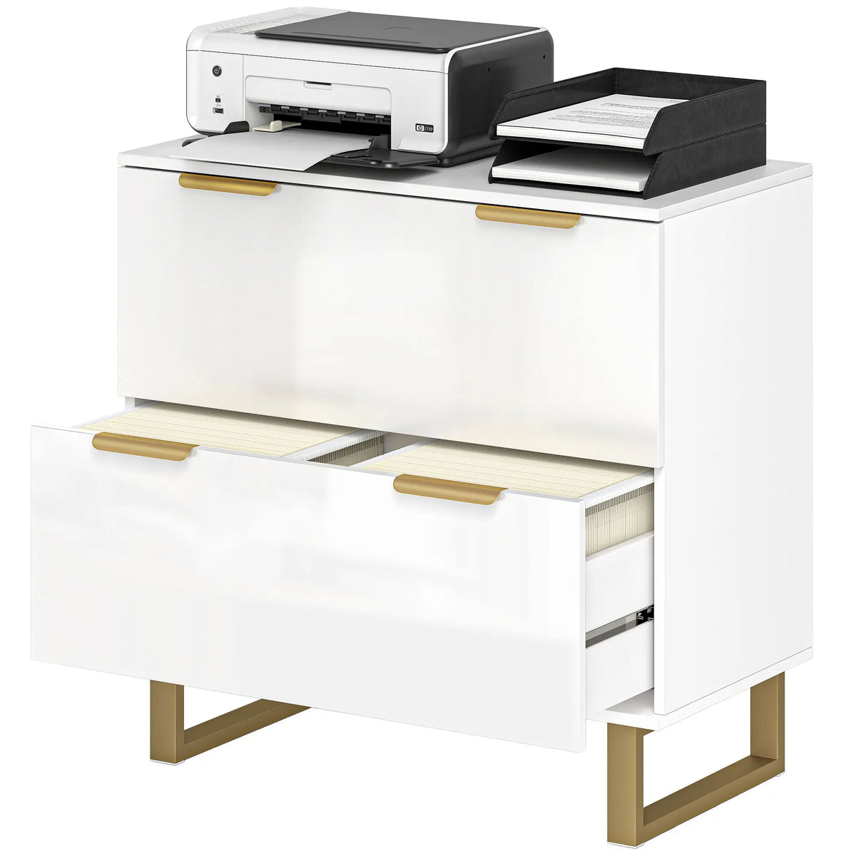 2 Drawer Lateral File Cabinet, Letter/A4/Legal Size, High Gloss White, White Office Cabinets & Cupboards High Gloss White at Gallery Canada