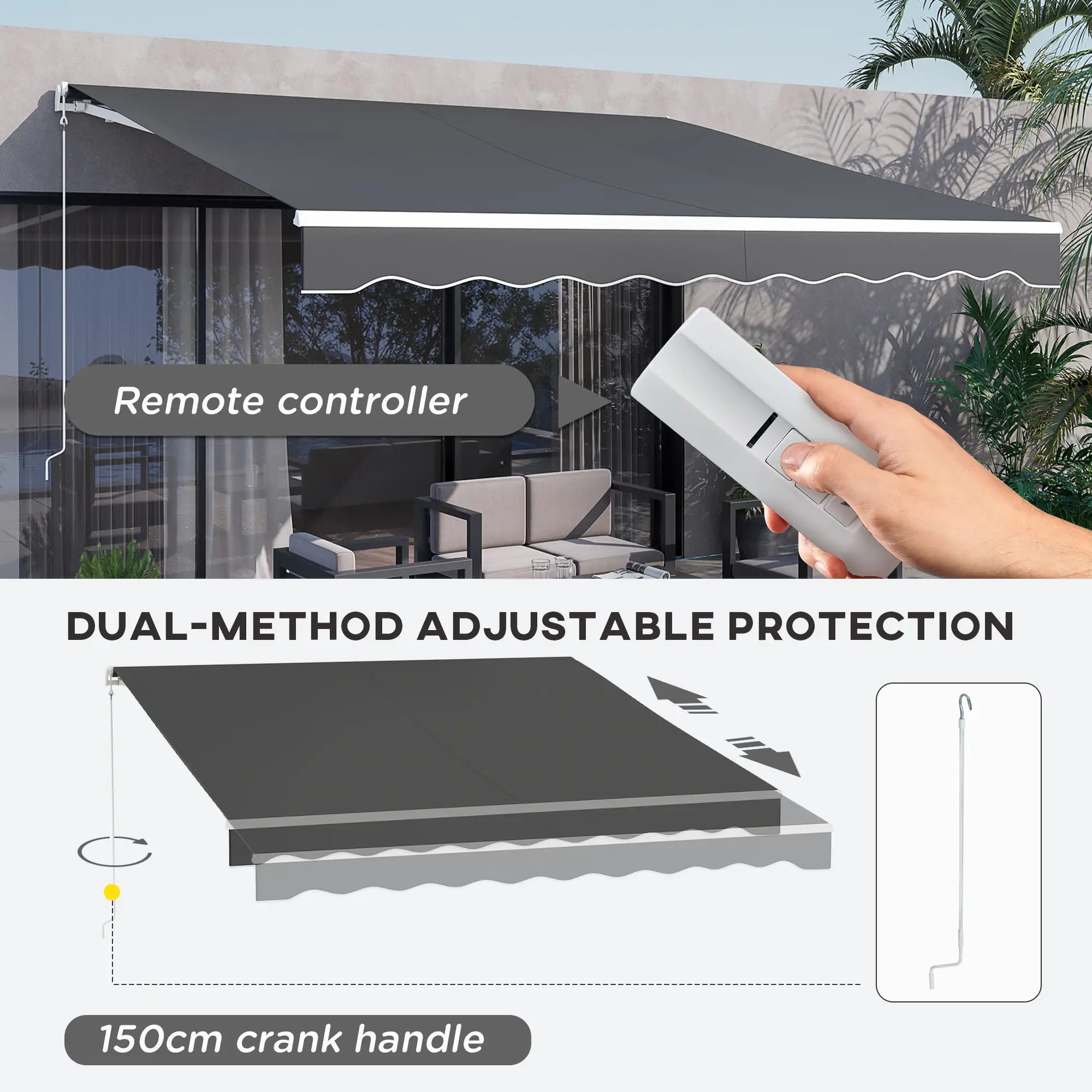 12'x10' Electric Retractable Awning, UV Protection, Grey Deck Awnings at Gallery Canada
