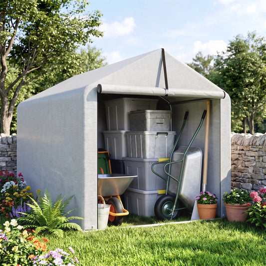 7' x 5' Portable Bike Shed, Waterproof Tent with Zipper Door Portable Shed Light Grey at Gallery Canada
