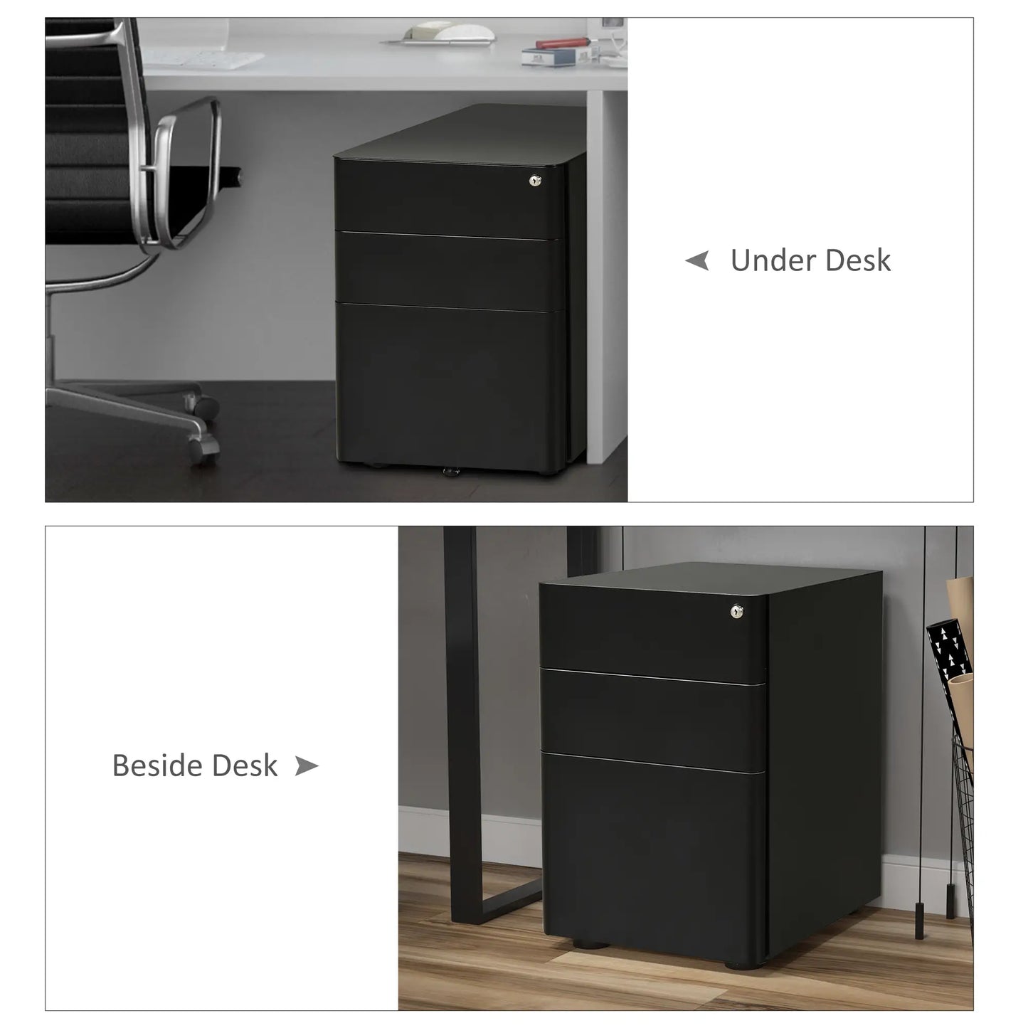 3 Drawer Metal Filing Cabinet, Mobile with Wheels, Black Office Cabinets & Cupboards at Gallery Canada