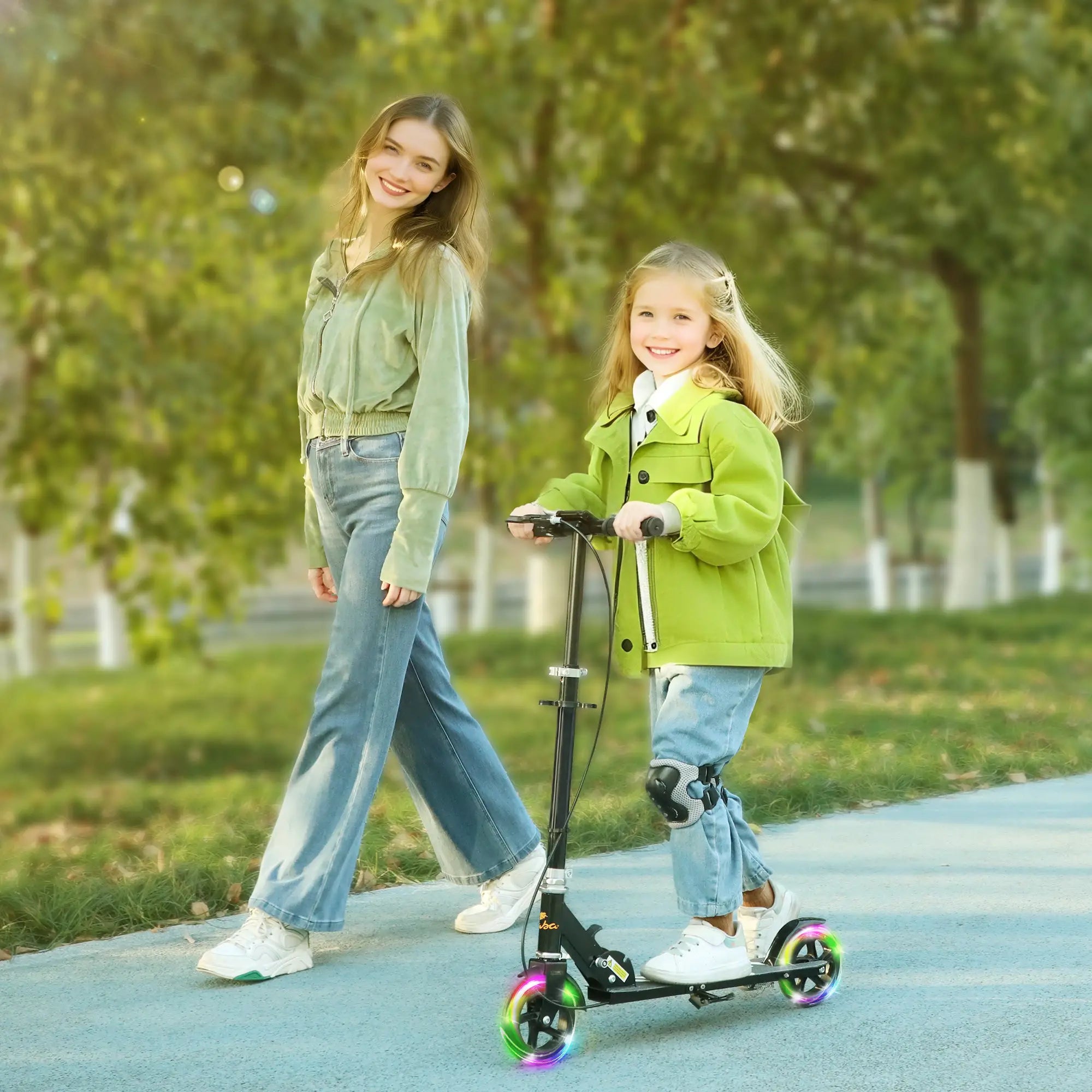 Kids Scooter, Light Up Wheels, Adjustable Handlebar, Rear Brake, Black Scooters at Gallery Canada