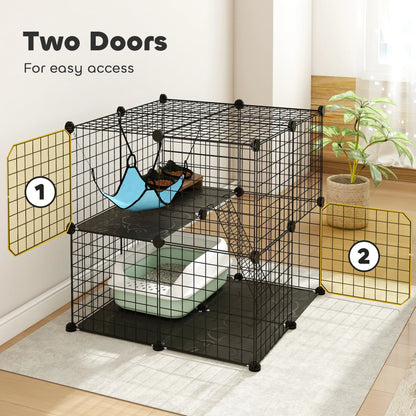 2 Tier Cat Cage, DIY Pet Playpen With 2 Doors, Ladder, Hammock, Perch, Black Outdoor Cat Enclosures at Gallery Canada