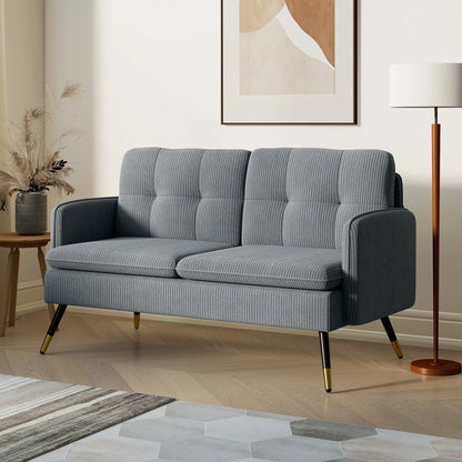 55" Loveseat Sofa, Corduroy, Steel Legs, Button Tufting, Dark Grey 2-Seater Sofas at Gallery Canada