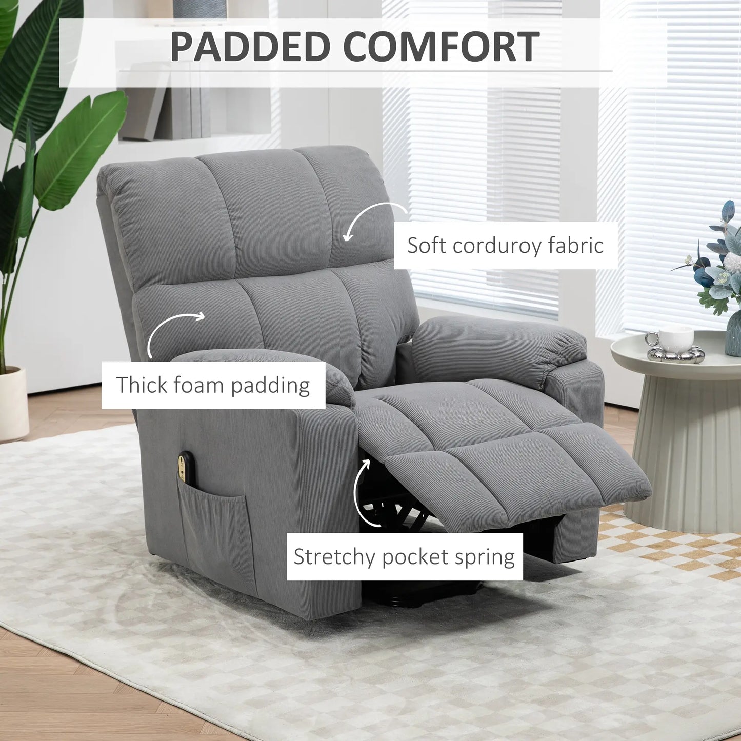 Electric Recliner Lift Chair, Microfibre Upholstered, Remote, Grey Electric Power Lift Chairs at Gallery Canada