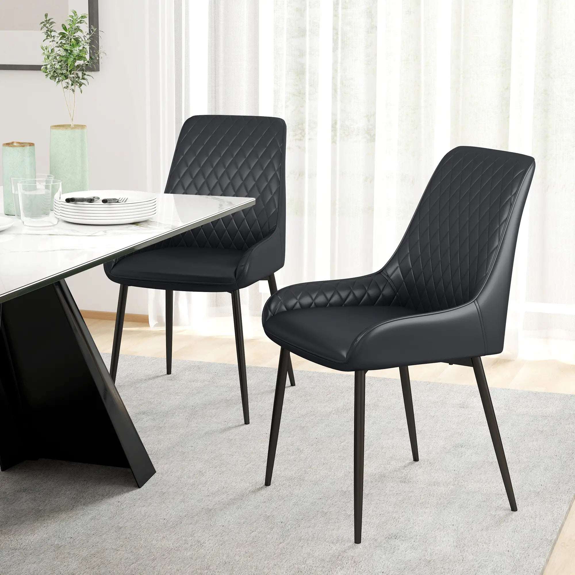 Modern Dining Chairs Set of 2, PU Leather, Metal Legs, Black Bar Stools at Gallery Canada