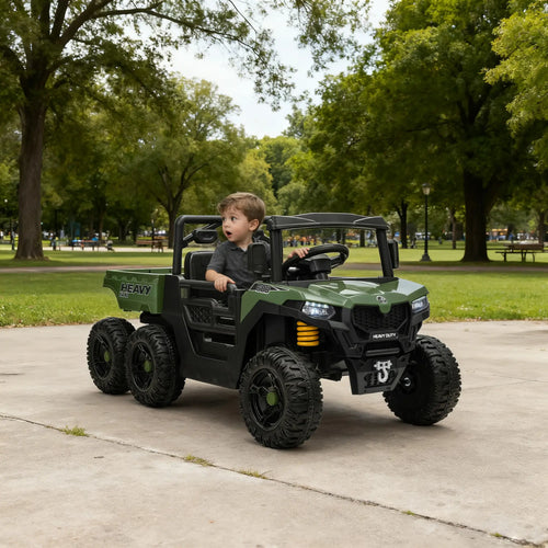 24V 4WD Kids Ride On Truck, 6 Wheels, 2 Seater, Remote, Dump Bed, Green