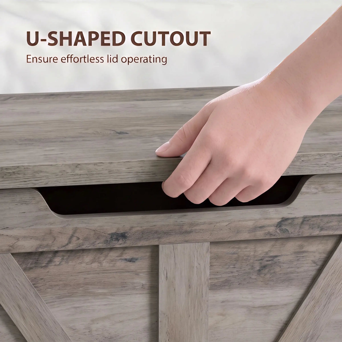31.5" Storage Chest with Safety Hinge, Grey Wood Grain, Grey Storage Cabinets at Gallery Canada