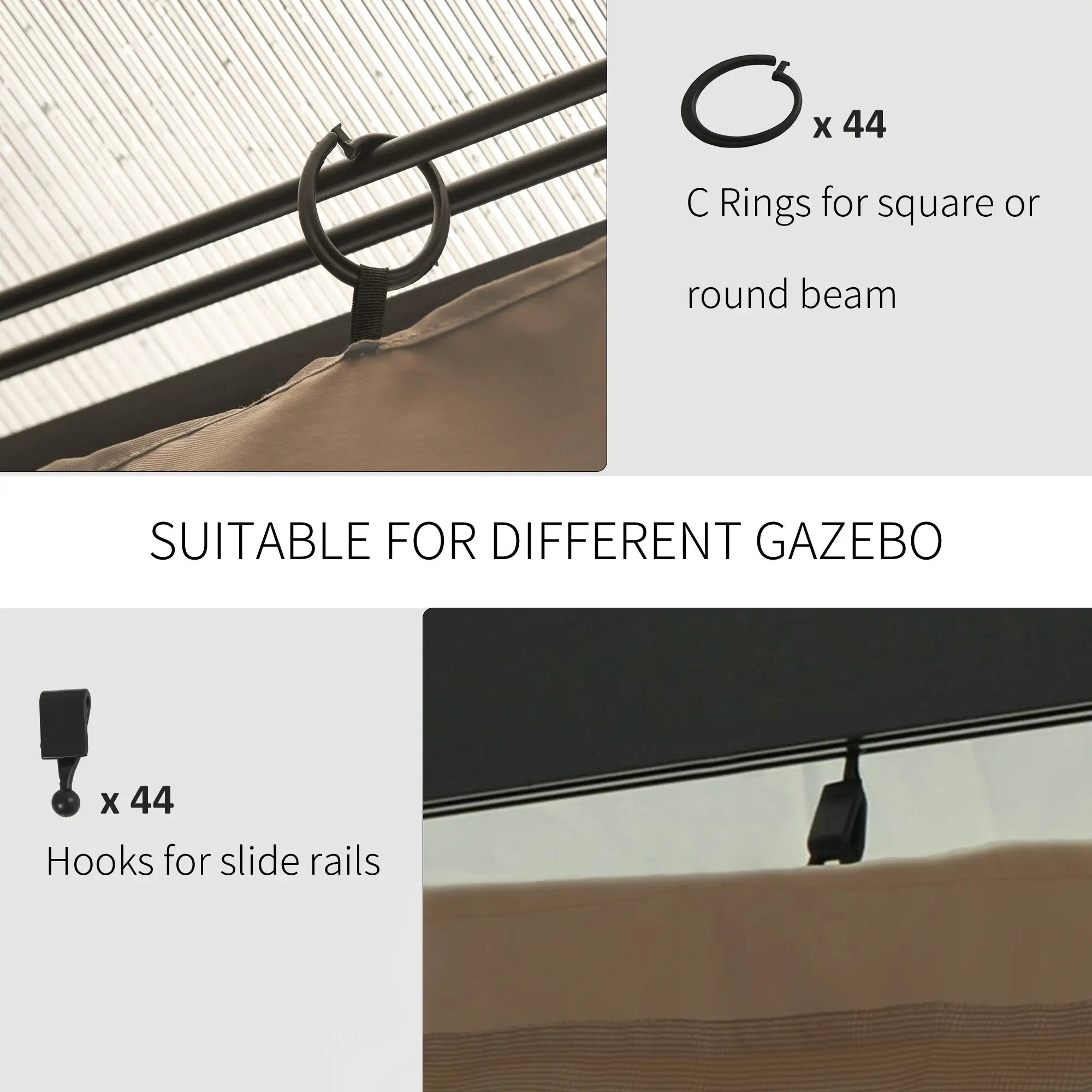 10' x 12' Gazebo Sidewall Set, 4 Panels, Hooks, C-Rings, Brown Gazebo Sidewalls at Gallery Canada