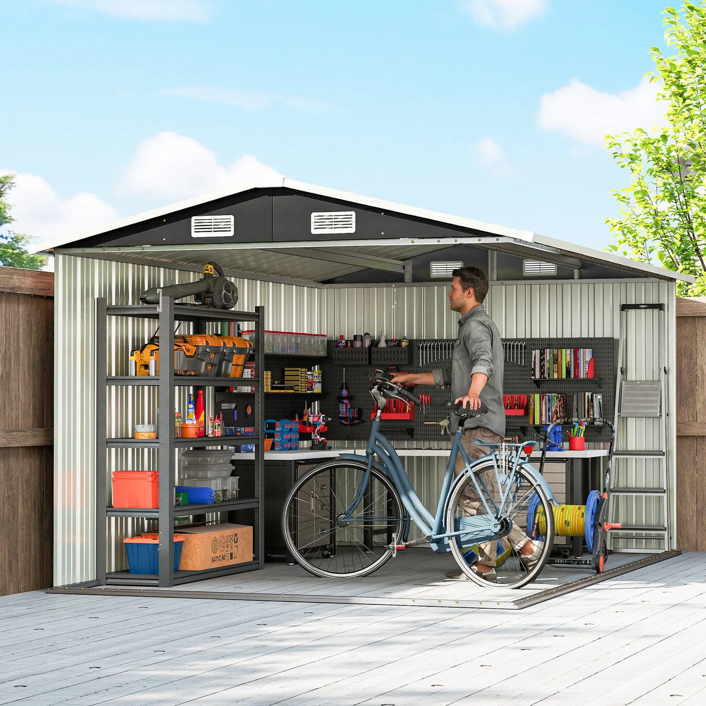 10' x 8' Metal Shed, Heavy Duty Outdoor Storage, Dark Grey Sheds at Gallery Canada
