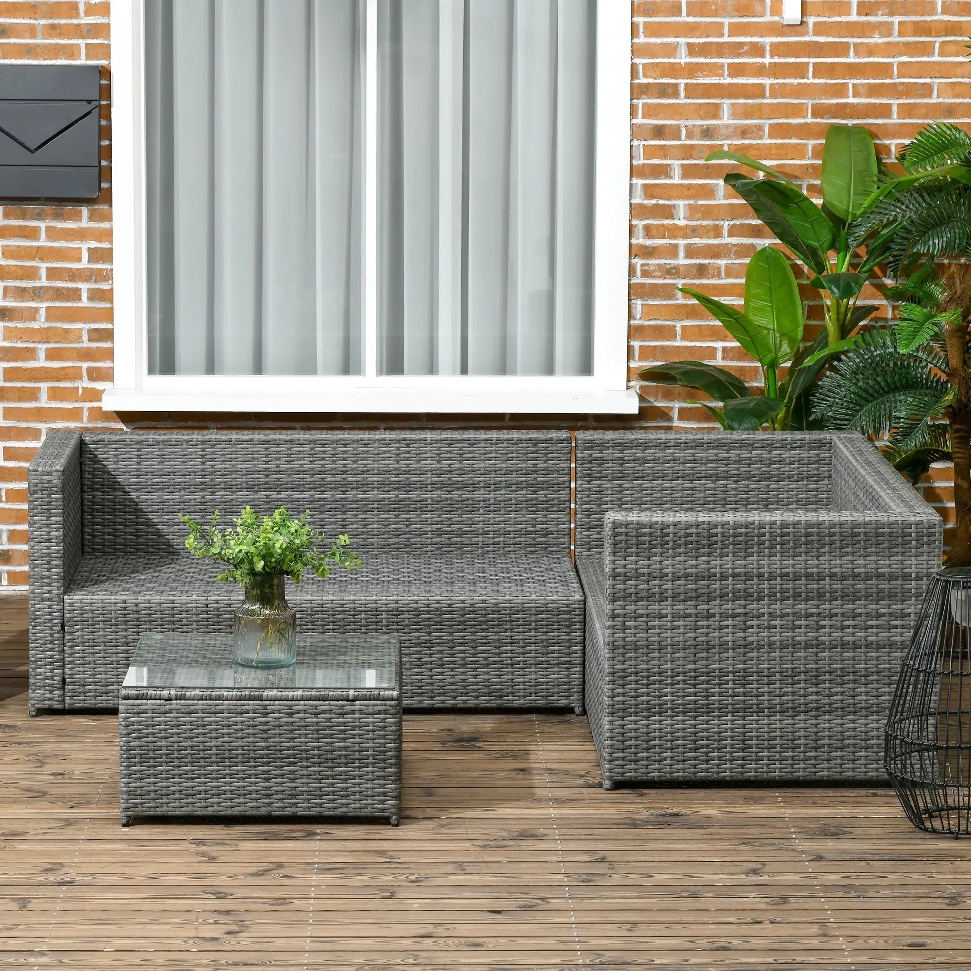 3 Pc Rattan Wicker Outdoor Conversation Set With Loveseats, Coffee Table, Grey Patio Furniture Sets at Gallery Canada