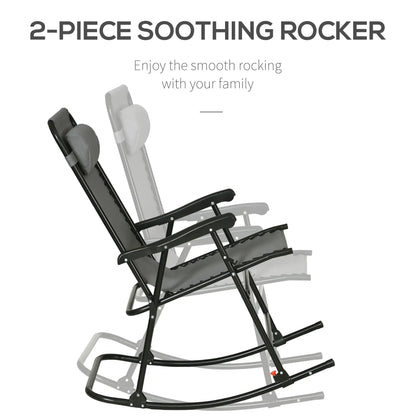 2pc Foldable Rocking Chair Set, Breathable Mesh Seat, Headrest, Grey Outdoor Rocking Chairs at Gallery Canada