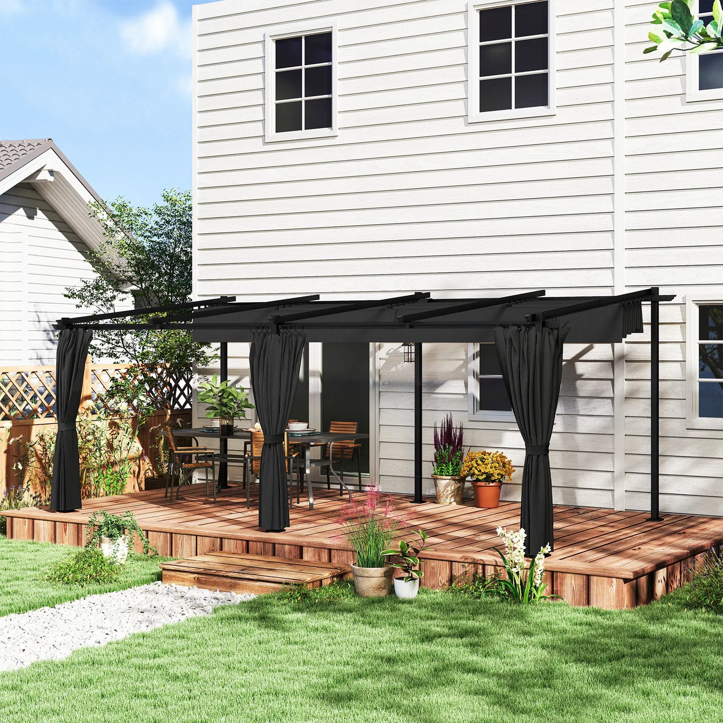 10' x 20' Metal Retractable Pergola Canopy, Outdoor Gazebo UPF30+ Sun Shade Pergolas at Gallery Canada