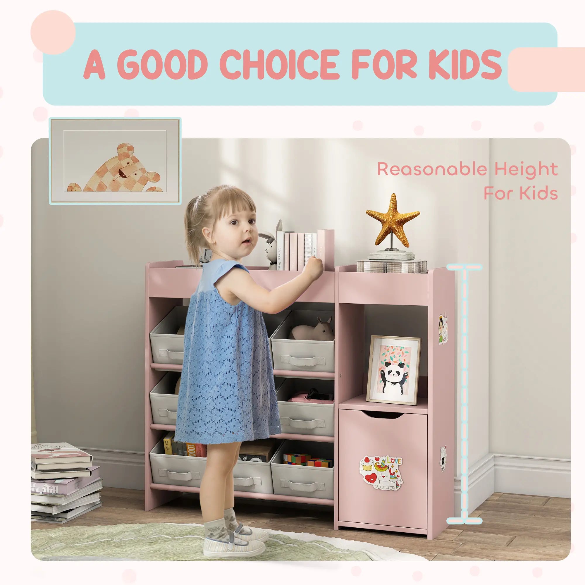 Kids Toy Storage Organizer, 9 Fabric Boxes, Cabinet Shelves, Pink Bookshelves & Bookcases at Gallery Canada