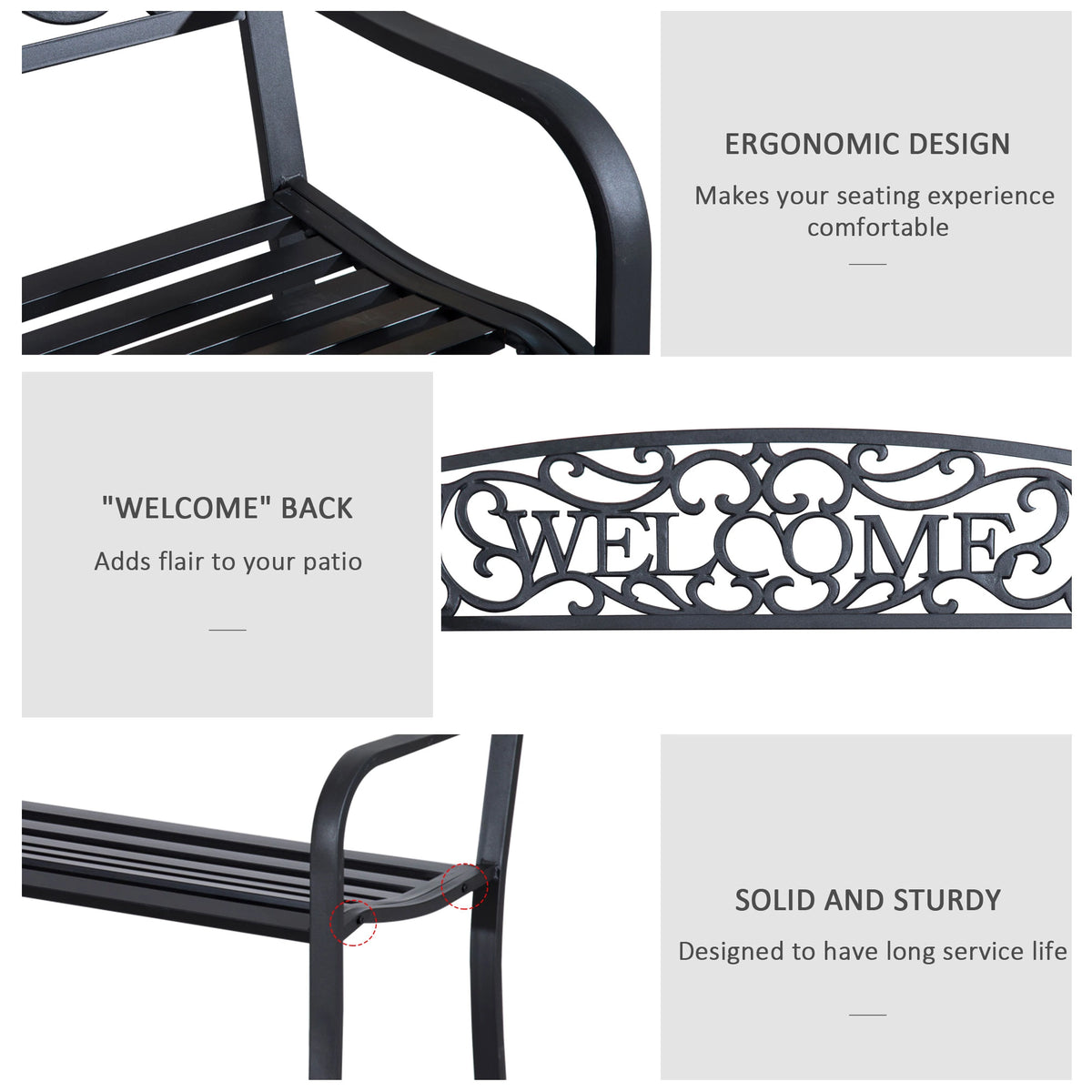 50" 2-Seater Garden Bench Patio Chair, Outdoor Furniture, Black Outdoor Benches at Gallery Canada