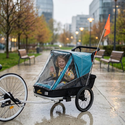 3-in-1 Bike Trailer for Kids, Baby Stroller and Jogger, Foldable Child Bicycle Trailer with Reclining Seat, Blue Kids Bike Trailers at Gallery Canada