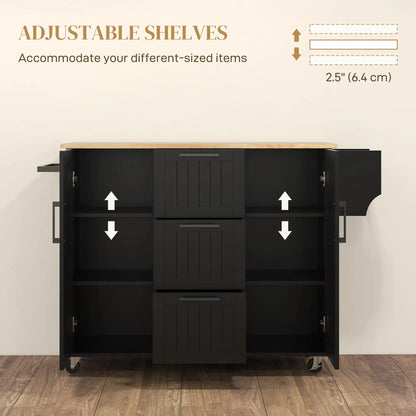 Rolling Kitchen Cart, Drop Leaf, 3 Drawers, Solid Wood Top, Black Kitchen Islands & Kitchen Carts at Gallery Canada