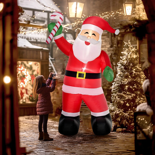 Inflatable Christmas Yard Decoration, Santa Claus with Candy Cane, 8' Tall Christmas Inflatables Red at Gallery Canada