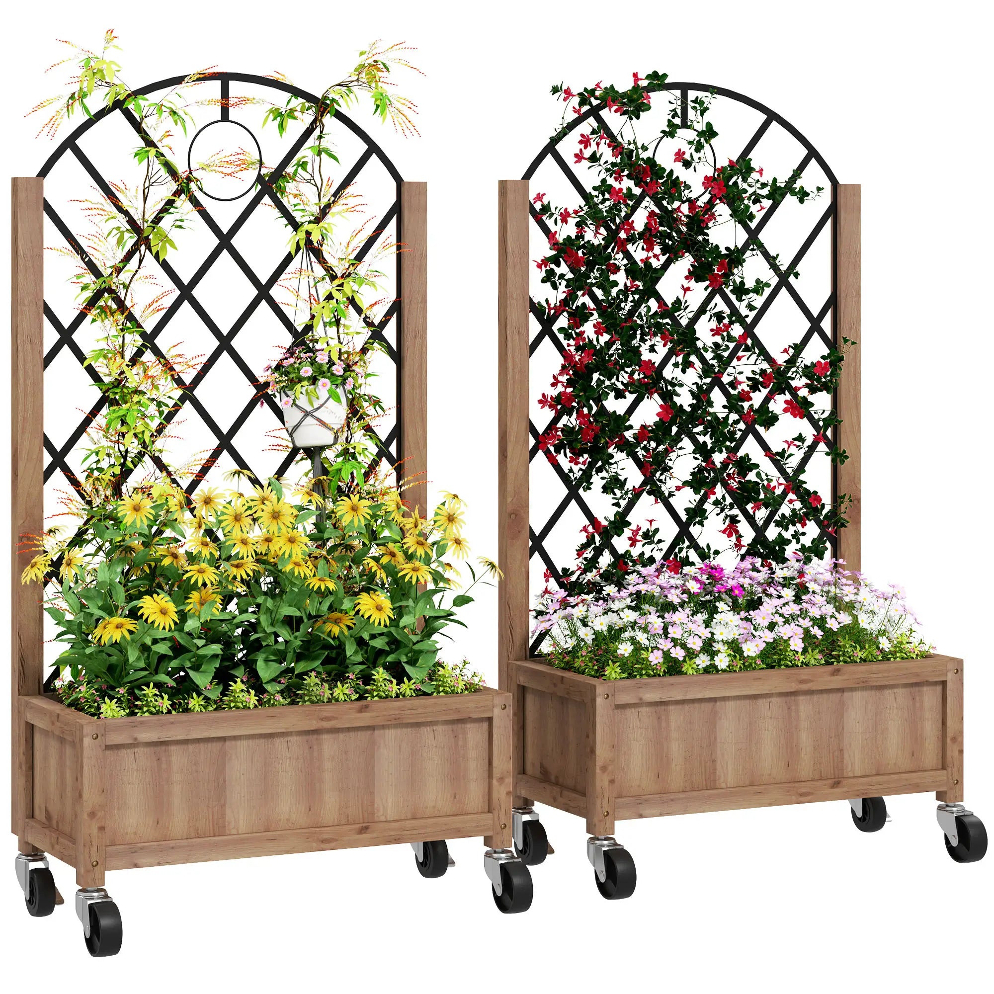 Raised Garden Bed With Metal Trellis, Elevated Planter Box With Wheels, 20.5