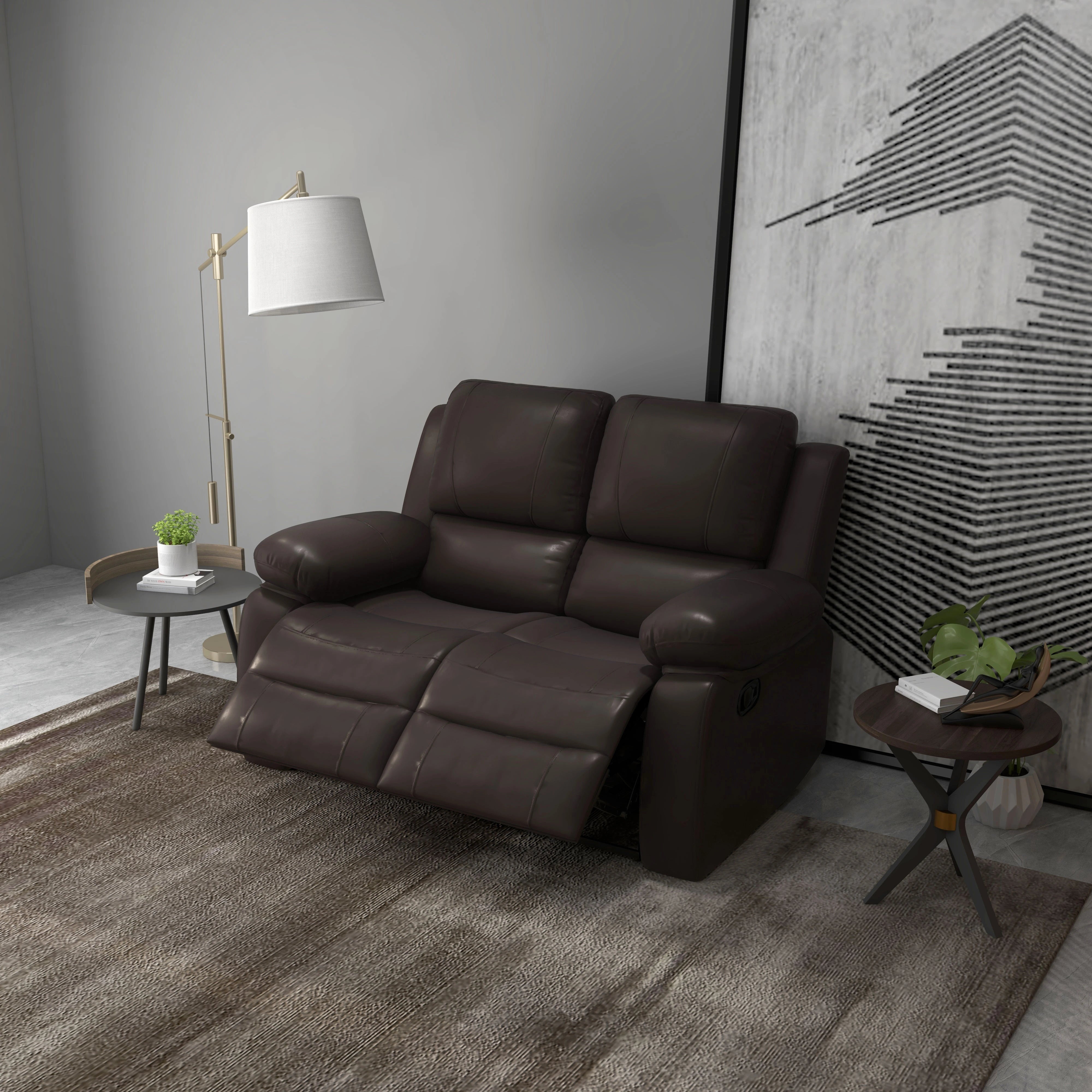 PU Leather Manual Recliner Sofa, Double Loveseat with Footrest, Brown 2-Seater Sofas at Gallery Canada