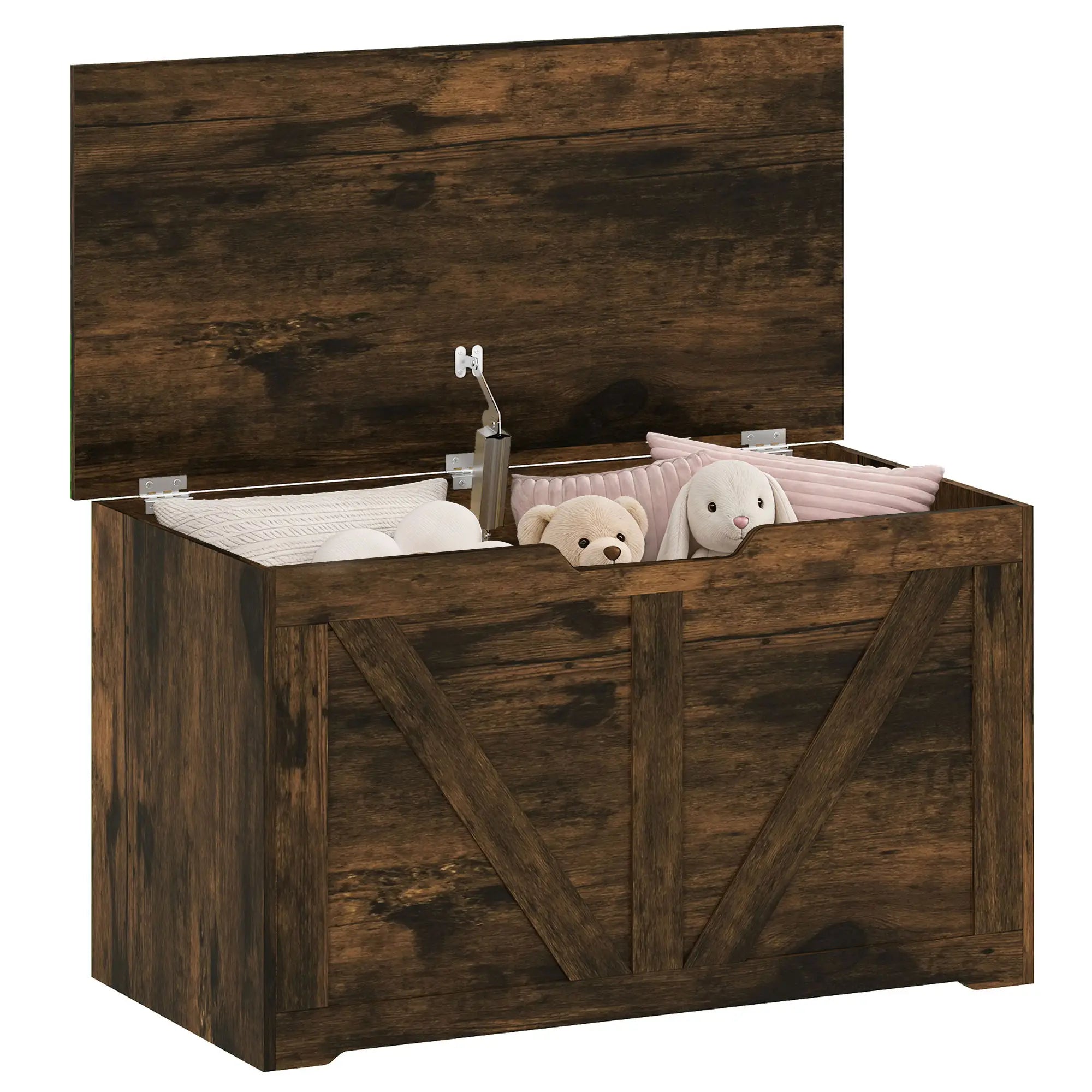 31.5 Inches Storage Chest with Safety Hinge, Rustic Brown Storage Cabinets at Gallery Canada