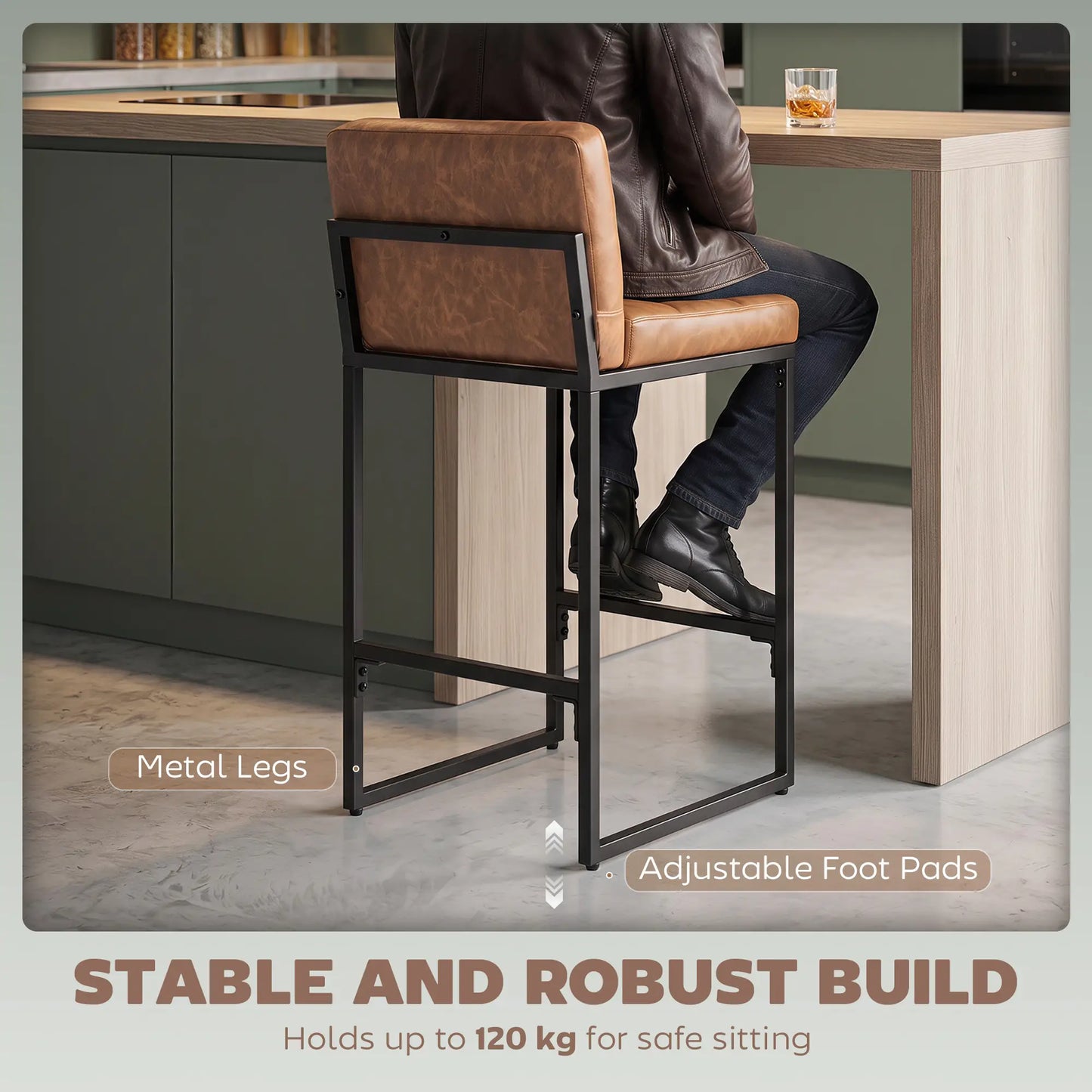 Retro Padded Counter Height Bar Stools, Set of 2, Brown Bar Stools at Gallery Canada