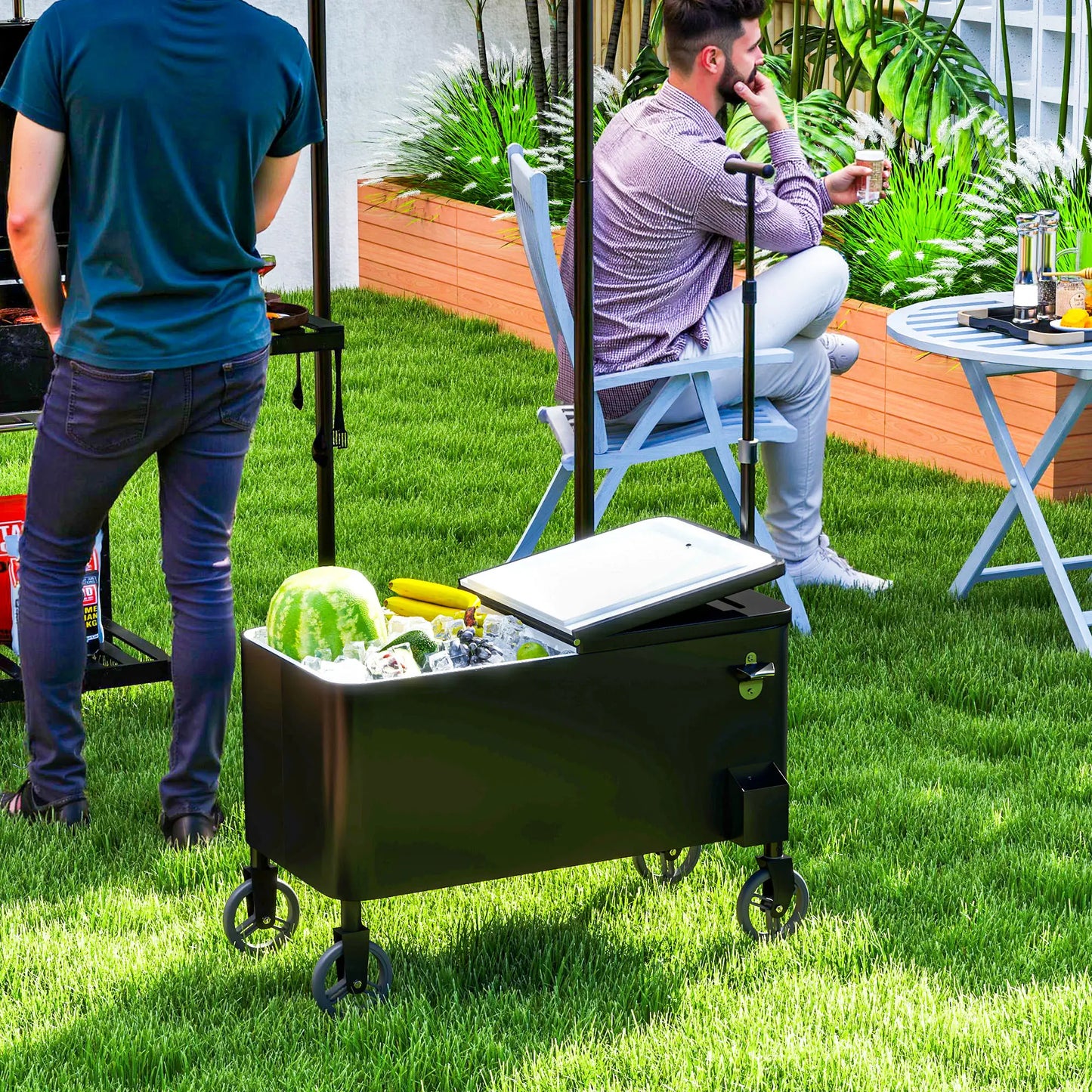 80-Qt Outdoor Cooler Cart, Rolling Ice Chest, Adjustable Handle, Wheels, Black Cooler Boxes at Gallery Canada