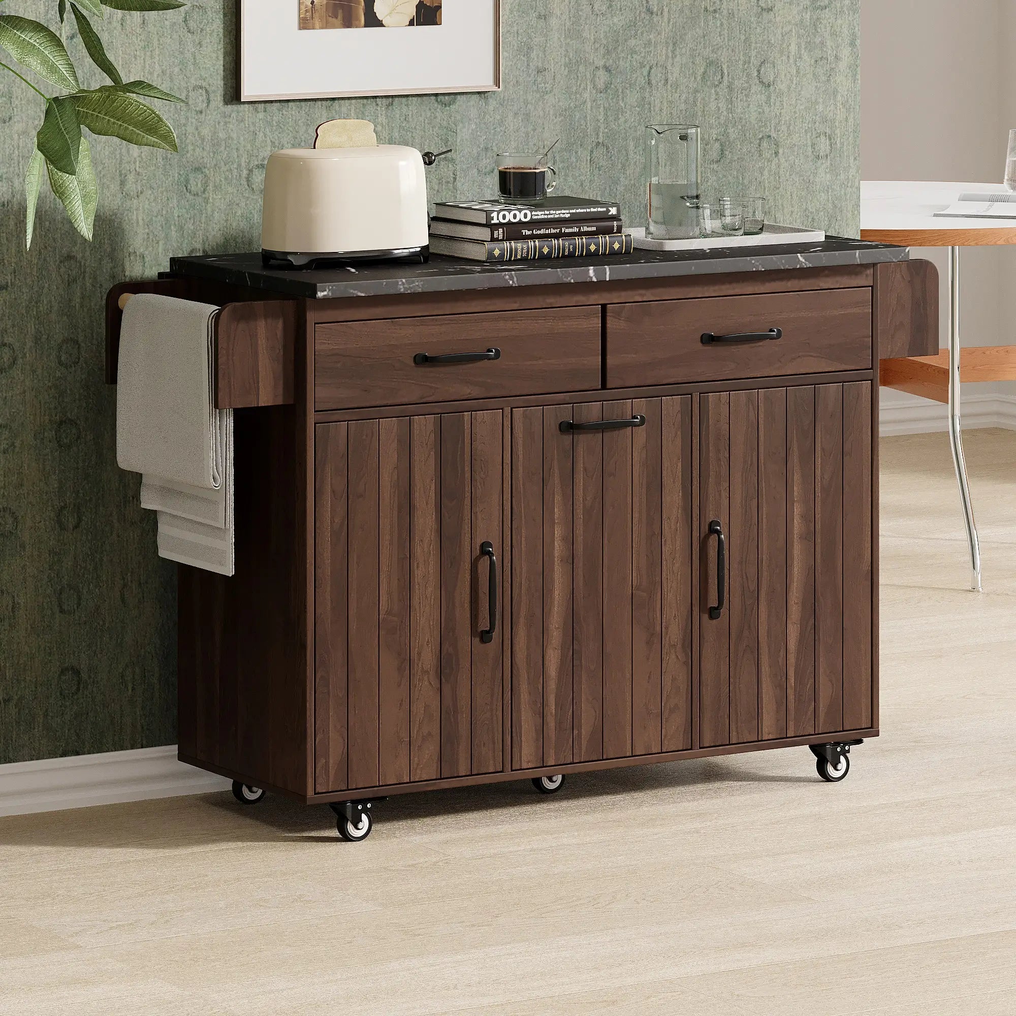Adjustable Shelf Island, Trash Cabinet, Spice Rack, 51