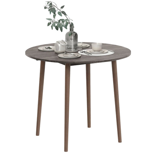 35" Folding Dining Table, Round Drop Leaf, Distressed Light Grey, Light Grey